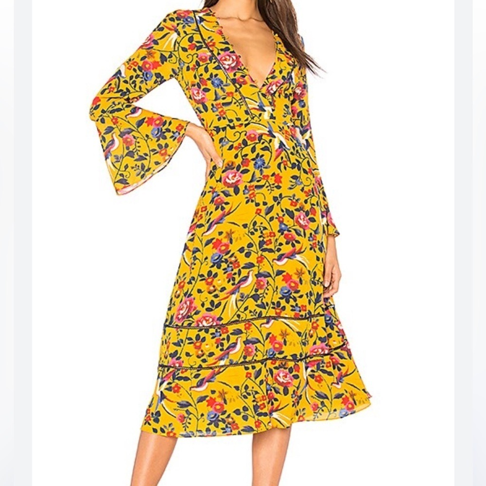Tanya Taylor Idella Marigold Floral Silk Midi Dress SIZE 0
